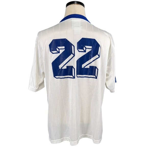 Vintage Adidas Erie FC Soccer Jersey #22 White Blue Striped Short Sleeve XL USA - Picture 2 of 9